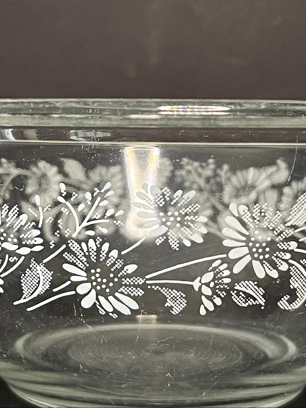 Vintage Pyrex #322 Colonial Mist Clear Glass Mixing Bowl White Floral